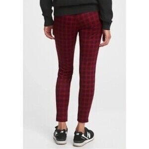 NWT GAP STRETCH MID RISE PONTE PLAID LEGGING DEEP GARNET RED XL ACADEMIA PREPPY